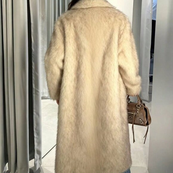 Multicolor Casual Women's Shaggy Faux Fur Lapel Collar Long Jacket - Picture 2 of 5